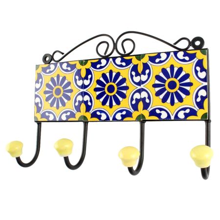 Navy Blue Wheel Flower Ceramic Tile Hook